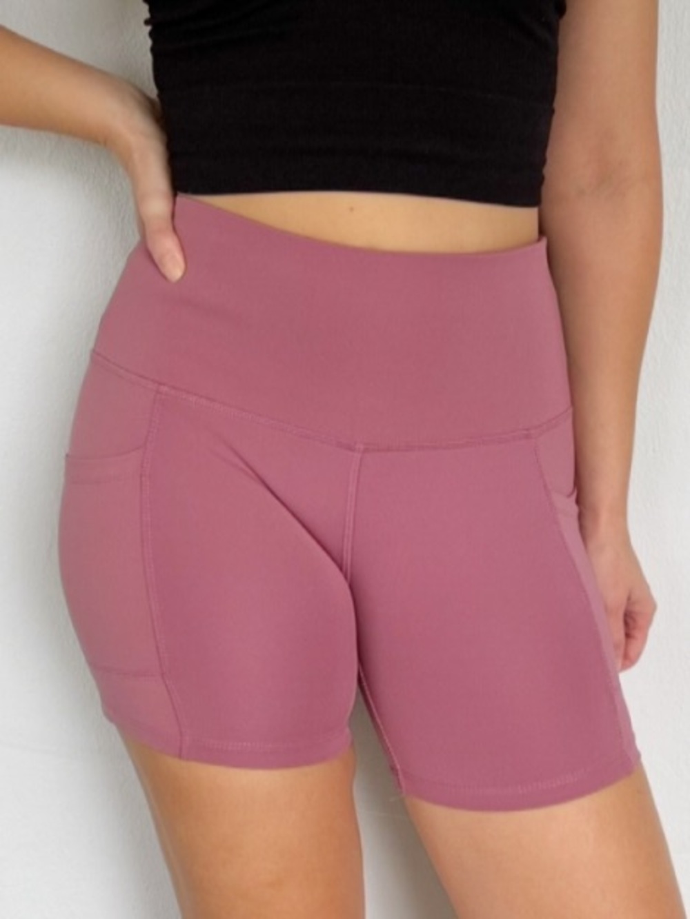 NYL dusty rose mauve pink high rise pocket bike shorts size small